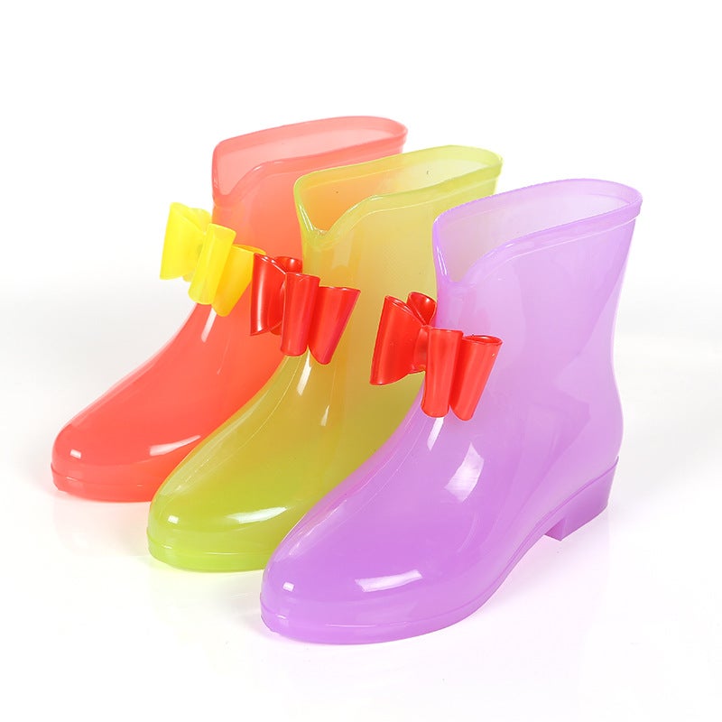 Parent-Child Style Girl'S Bow Rain Boots For Middle School Students Transparent Non-Slip Jelly Short Barrel Princess Rain Boots - Image 2
