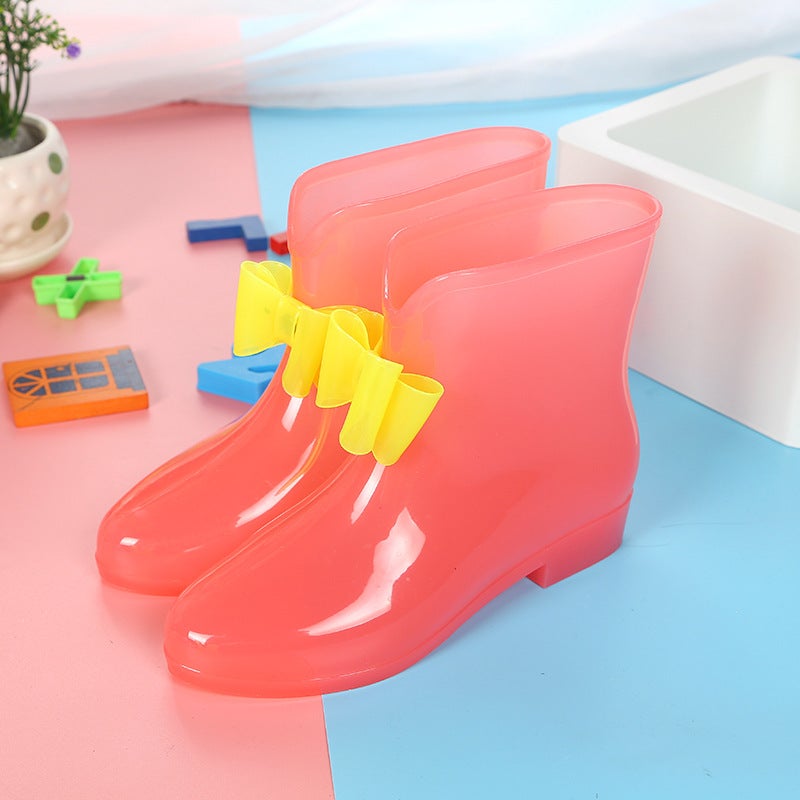 Parent-Child Style Girl'S Bow Rain Boots For Middle School Students Transparent Non-Slip Jelly Short Barrel Princess Rain Boots - Image 1