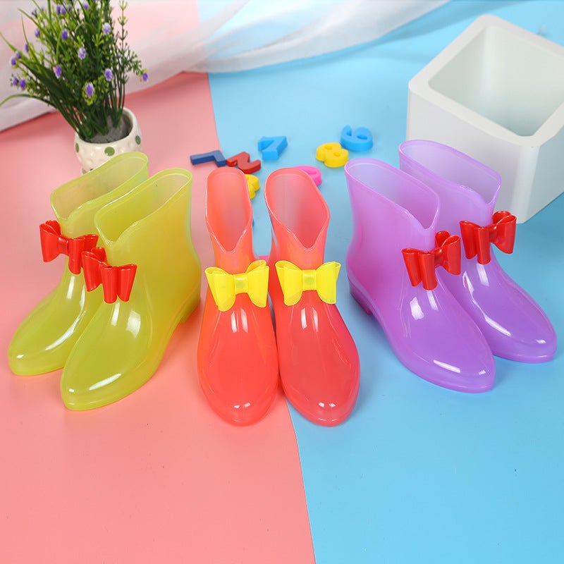 Parent-Child Style Girl'S Bow Rain Boots For Middle School Students Transparent Non-Slip Jelly Short Barrel Princess Rain Boots - Image 4