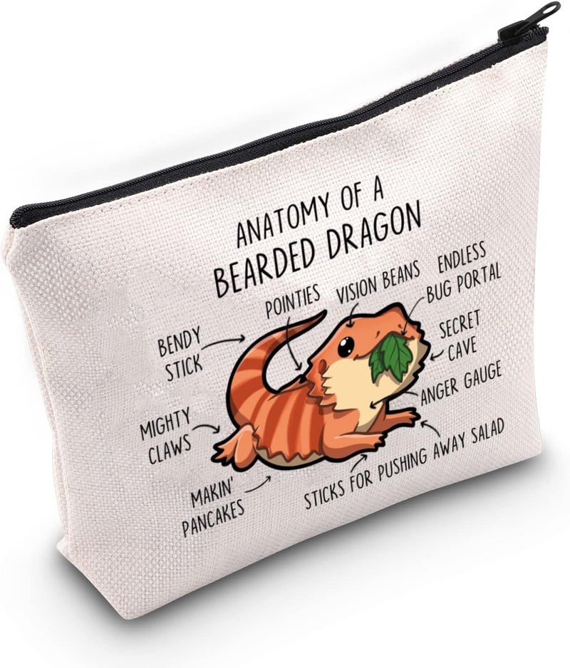 G2TUP Bearded Dragon Lover Gift Anatomy Of A Bearded Dragon Makeup Bag Bearded Dragon Mom Cosmetic Bag Bearded Dragon owner Gift Zipper Travel Bag (Anatomy Of A Bearded Dragon White Bag)