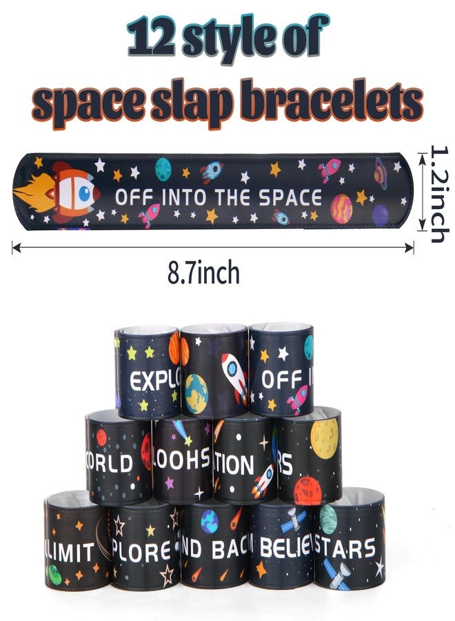 Kolewo4ever 144 Pieces Space Slap Bracelets Space Theme Gifts Fun Words Printed Wristband for Party Supply School Classroom Prize Exchange,12 Styles - Image 2
