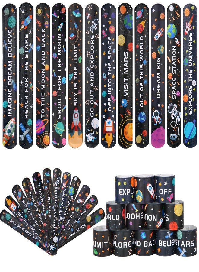 Kolewo4ever 144 Pieces Space Slap Bracelets Space Theme Gifts Fun Words Printed Wristband for Party Supply School Classroom Prize Exchange,12 Styles - Image 1