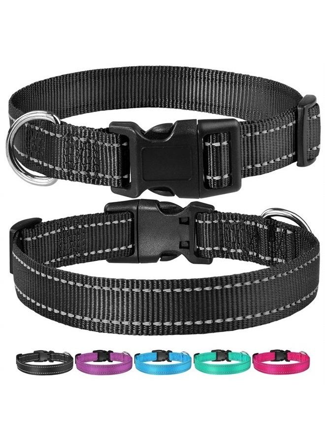 BOOMIBOO - Reflective Dog Collar with Buckle Adjustable Safety Nylon Collars for Small Medium Large Dogs, Black XS - Image 1