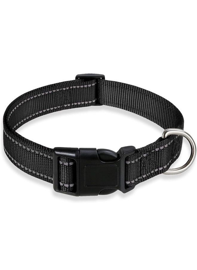 BOOMIBOO - Reflective Dog Collar with Buckle Adjustable Safety Nylon Collars for Small Medium Large Dogs, Black XS - Image 1