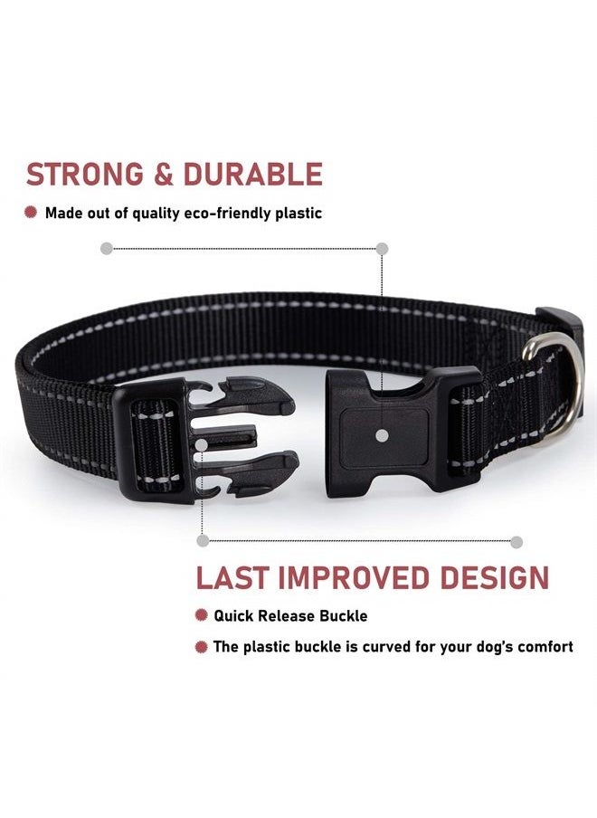 BOOMIBOO - Reflective Dog Collar with Buckle Adjustable Safety Nylon Collars for Small Medium Large Dogs, Black XS - Image 1