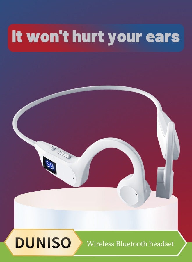 DUNISO Open Ear  Wireless Headphones, air conduction Bluetooth 5.2 earphones, dual modes sports earphones, 8 hour playback time, battery level display, comfortable fit, suitable for running, exercising, and cycling, white - Image 1