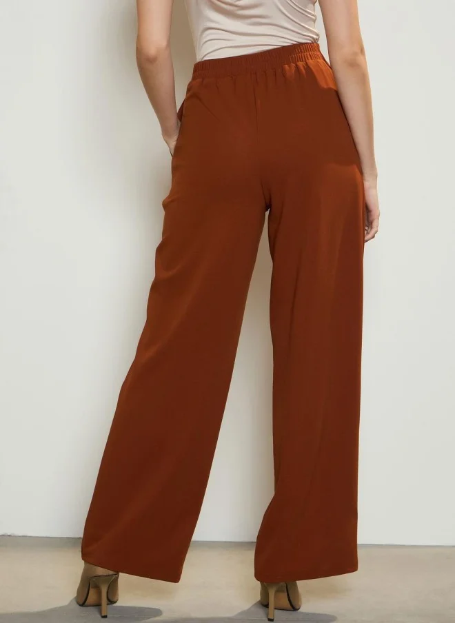 SASSAFRAS Rust High-Rise Pleated Korean Pants for Women