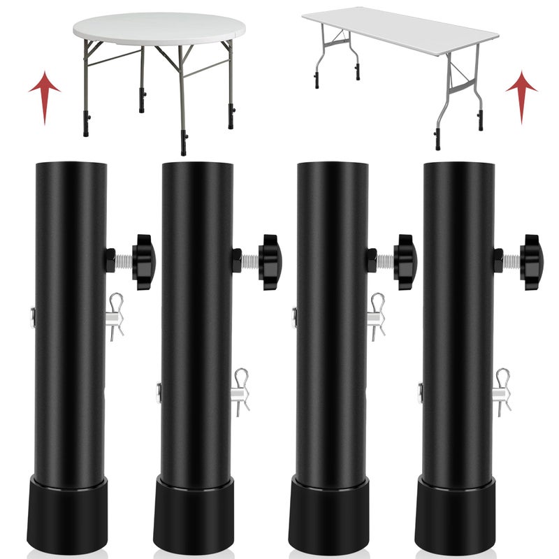 Laowu (4-Pack) Folding Table Leg Extenders Highly Durable Steel Folding Table Leg Risers Table Leg Extensions For Straight And Bent Legs Adjustable Table Height Extenders For Rise 3.6In/5.2In - Image 1