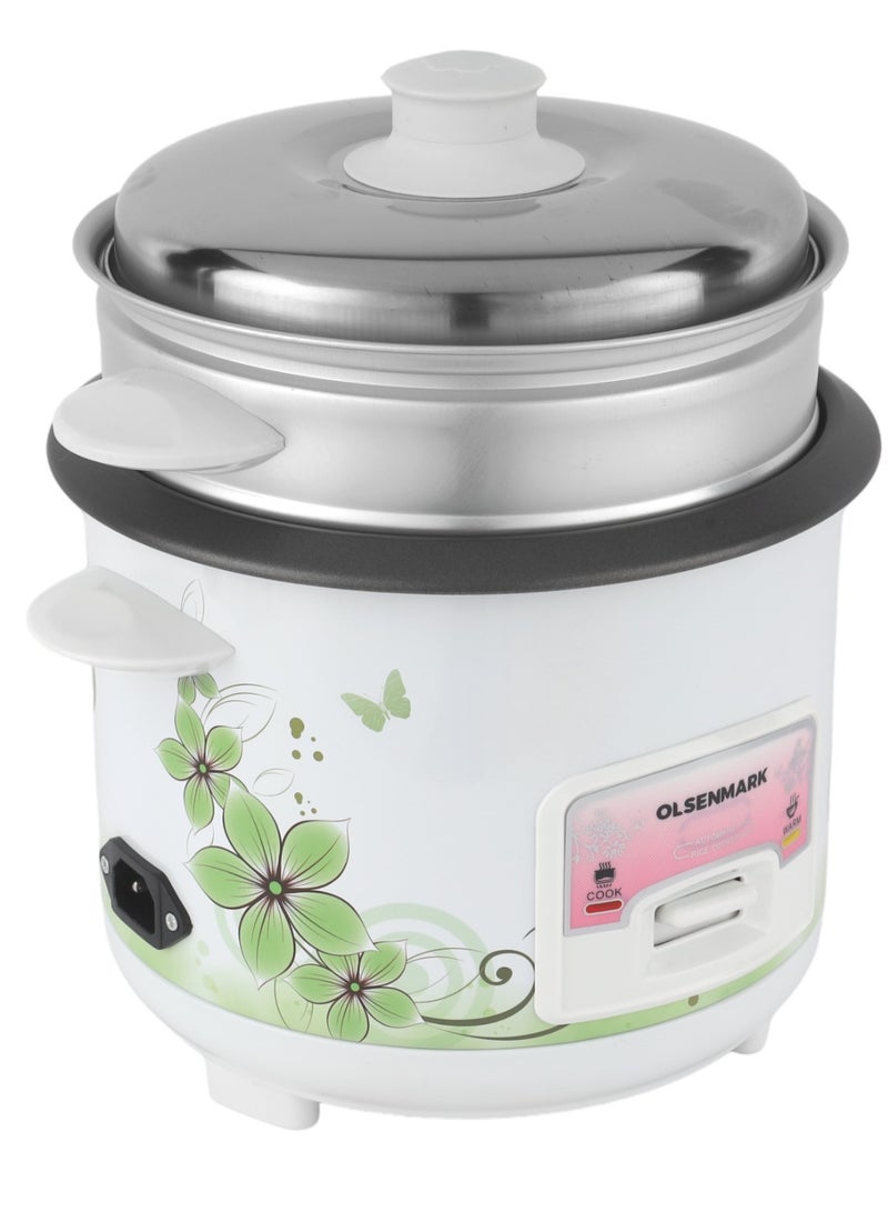 Olsenmark 3 In 1 Automatic Rice Cooker, Cook, Steam and Keep Warm, Aluminum Non-Stick Inner Pot 1 L 400 W OMRC7025 White - Image 3