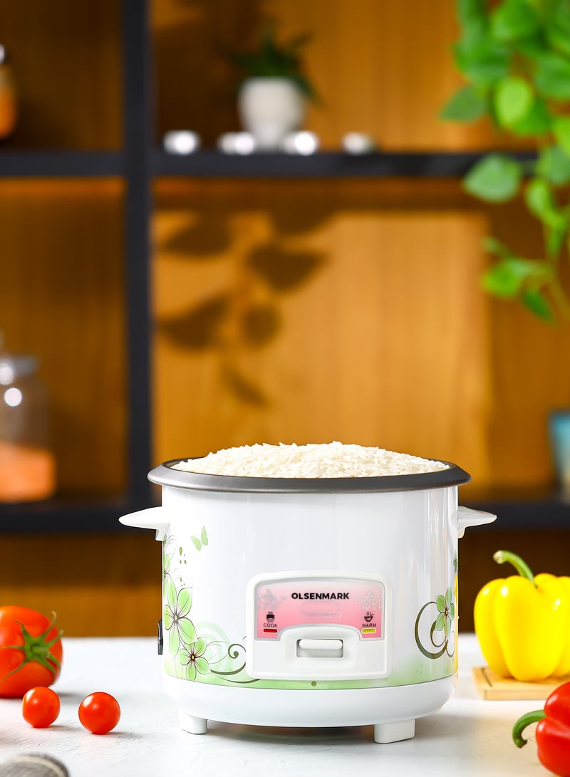 Olsenmark 3 In 1 Automatic Rice Cooker, Cook, Steam and Keep Warm, Aluminum Non-Stick Inner Pot 1 L 400 W OMRC7025 White - Image 5