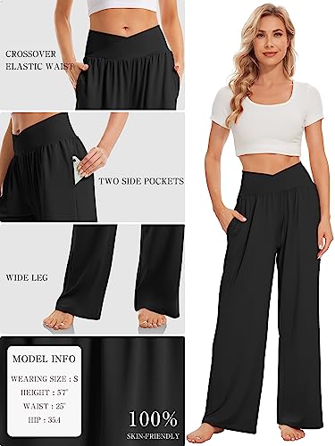 TARSE Womens Wide Leg Pants Plus Size High Waist Yoga Sweatpants Casual Loose Lounge Palazzo Pants Pockets(Black,XL) - Image 4