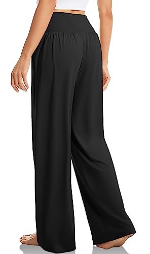 TARSE Womens Wide Leg Pants Plus Size High Waist Yoga Sweatpants Casual Loose Lounge Palazzo Pants Pockets(Black,XL) - Image 2