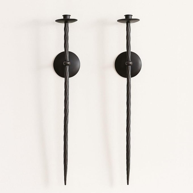 LARGE WALL CANDLE HOLDER SET OF 2 TWISTED CANDLE SCONCES WALL MOUNT METAL CANDLE HOLDERS DECOR FOR BEDROOM DINING ROOM 235 BLACK