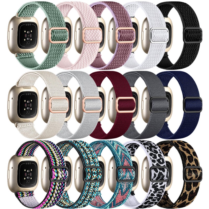 Adorve Compatible with Fitbit Sense Bands/Sense 2/Versa 3/Versa 4 Bands for Women Men, Adjustable Breathable Elastic Nylon Solo Loop Replacement Straps for Fitbit Versa Sense Accessories - Image 1