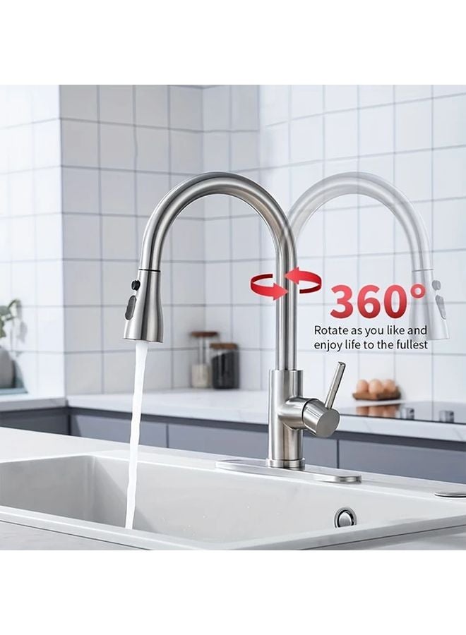 Brushed Nickel Pull Down Kitchen Faucet High Arc Sprayer Single Handle - Image 5