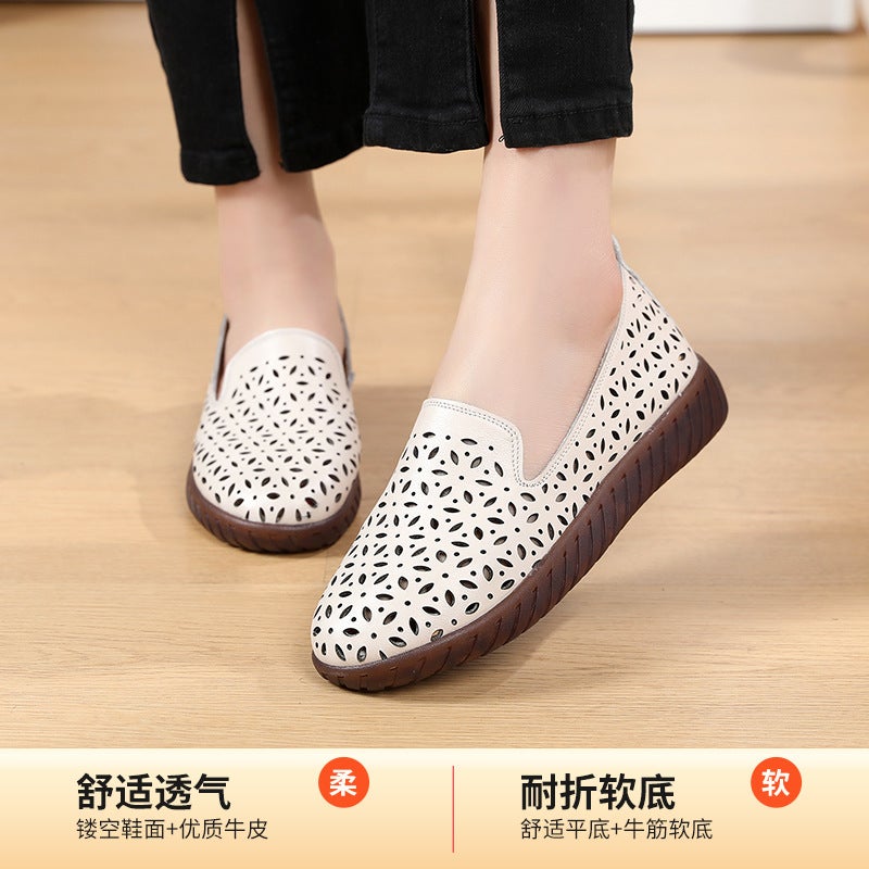 Genuine Leather Mother Shoes Women'S Soft Bottom Hollow Comfortable Soft Bottom Hole Shoes Women'S Leather Shoes Sandals 24 Years Summer Single Shoes - Image 2