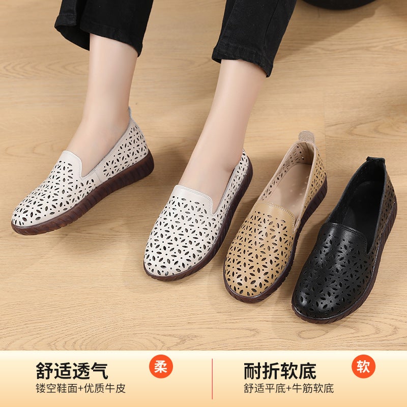 Genuine Leather Mother Shoes Women'S Soft Bottom Hollow Comfortable Soft Bottom Hole Shoes Women'S Leather Shoes Sandals 24 Years Summer Single Shoes - Image 3
