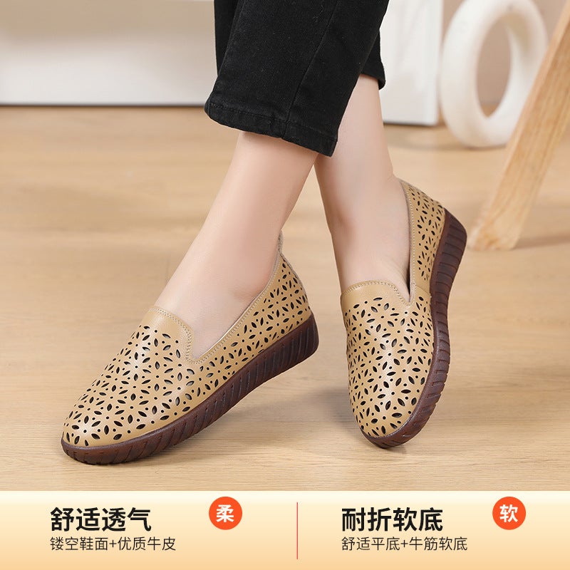 Genuine Leather Mother Shoes Women'S Soft Bottom Hollow Comfortable Soft Bottom Hole Shoes Women'S Leather Shoes Sandals 24 Years Summer Single Shoes - Image 4