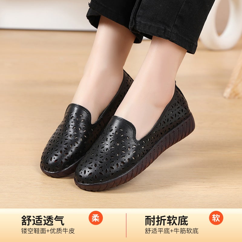 Genuine Leather Mother Shoes Women'S Soft Bottom Hollow Comfortable Soft Bottom Hole Shoes Women'S Leather Shoes Sandals 24 Years Summer Single Shoes - Image 5