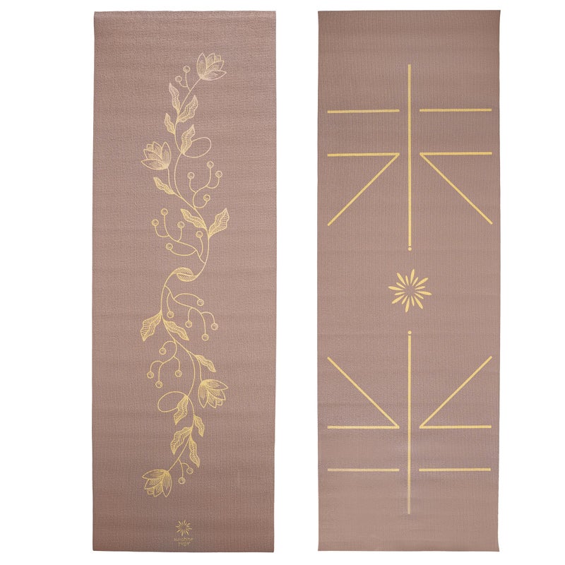 Sunshine Yoga Ascend Yoga Mat with Alignment Marks - Premium 6mm Thick, 72" x 24" Reversible Exercise Mat - Non Slip, Tear Resistant, Workout Mats for Pilates, Home, Studio, Gym, Floor Stretching - Golden Mocha - Printed - Image 1
