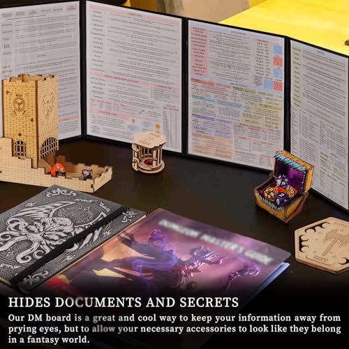 CZYY DND Dungeon Master Screen Faux Leather Embossed Dragon & Mimic, Four-Panel with Pockets DM Screen for Dungeons and Dragon, Pathfinder, DD - Image 2