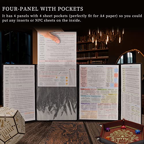 CZYY DND Dungeon Master Screen Faux Leather Embossed Dragon & Mimic, Four-Panel with Pockets DM Screen for Dungeons and Dragon, Pathfinder, DD - Image 4