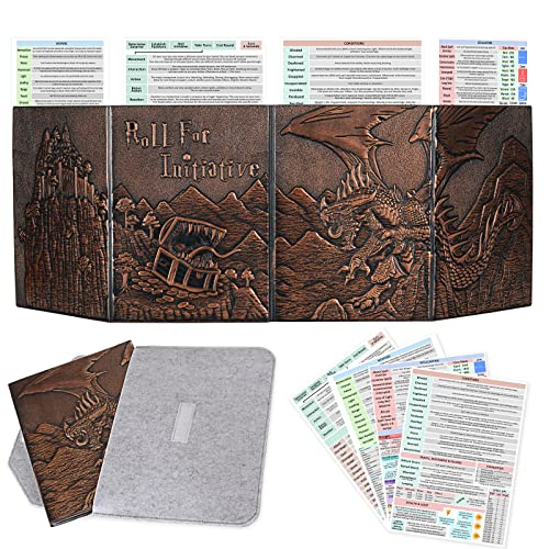 CZYY DND Dungeon Master Screen Faux Leather Embossed Dragon & Mimic, Four-Panel with Pockets DM Screen for Dungeons and Dragon, Pathfinder, DD - Image 1