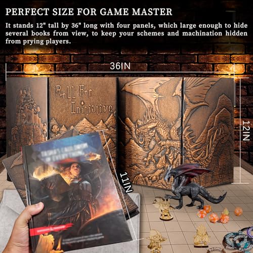 CZYY DND Dungeon Master Screen Faux Leather Embossed Dragon & Mimic, Four-Panel with Pockets DM Screen for Dungeons and Dragon, Pathfinder, DD - Image 5