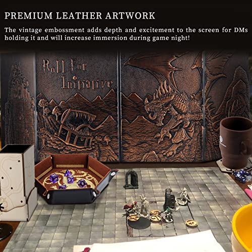 CZYY DND Dungeon Master Screen Faux Leather Embossed Dragon & Mimic, Four-Panel with Pockets DM Screen for Dungeons and Dragon, Pathfinder, DD - Image 3