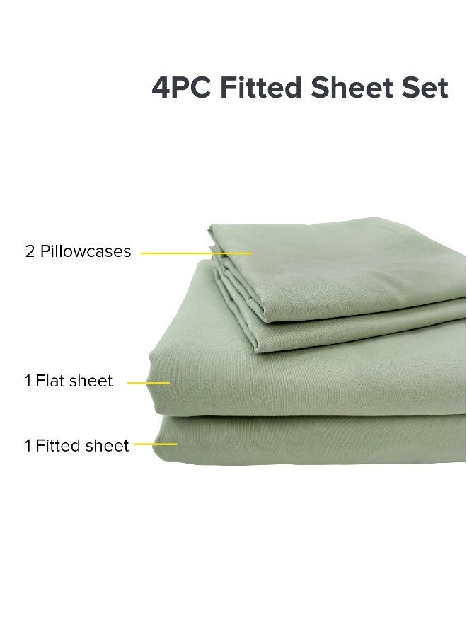 Noon East Super King Size 4Pc Fitted Sheet Set | Soft Microfiber Material | Desert Sage Color | 1 Fitted Sheet 200 X 200 Cm With 40 Cm Deep Pocket, 1 Flat Sheet 280 X 280 Cm, 2 Pillow Cases 50 X 100Cm | Suitable For Super King Size Mattress - Image 5