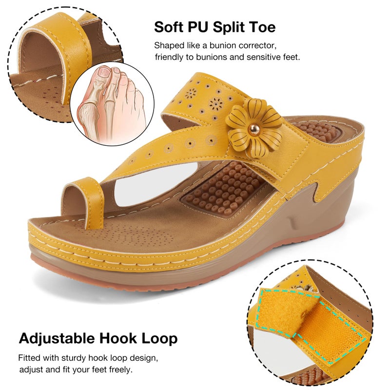 FUDYNMALC Womens Sandals Wedge 2026: All-Day Comfort Platform Flip Flops with Adjustable Dressy Summer Walking Shoes for Wedding Travel Casual, Yellow, Size 9 - Image 4