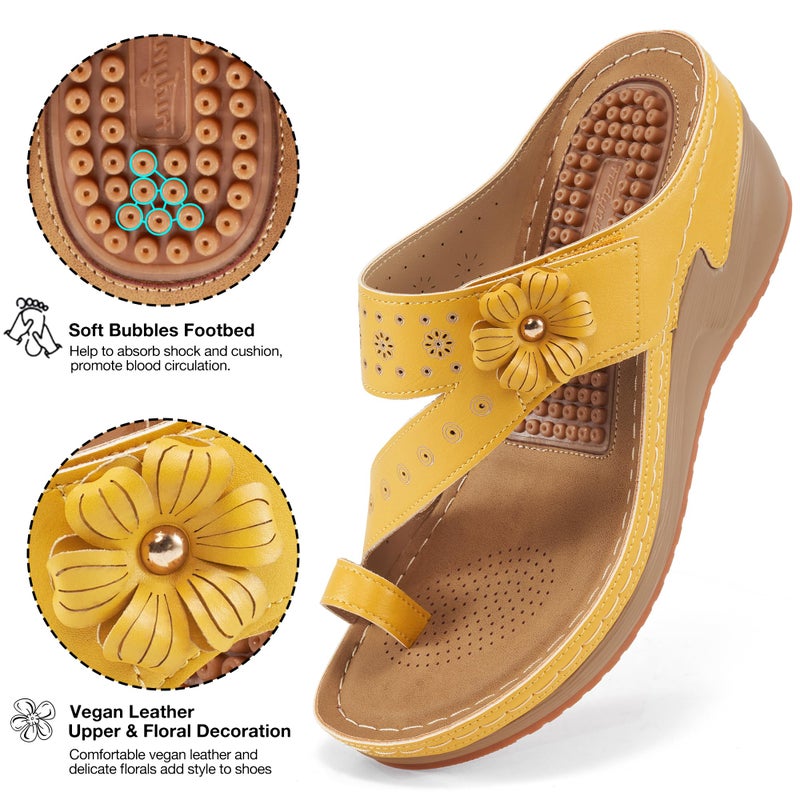 FUDYNMALC Womens Sandals Wedge 2026: All-Day Comfort Platform Flip Flops with Adjustable Dressy Summer Walking Shoes for Wedding Travel Casual, Yellow, Size 9 - Image 5