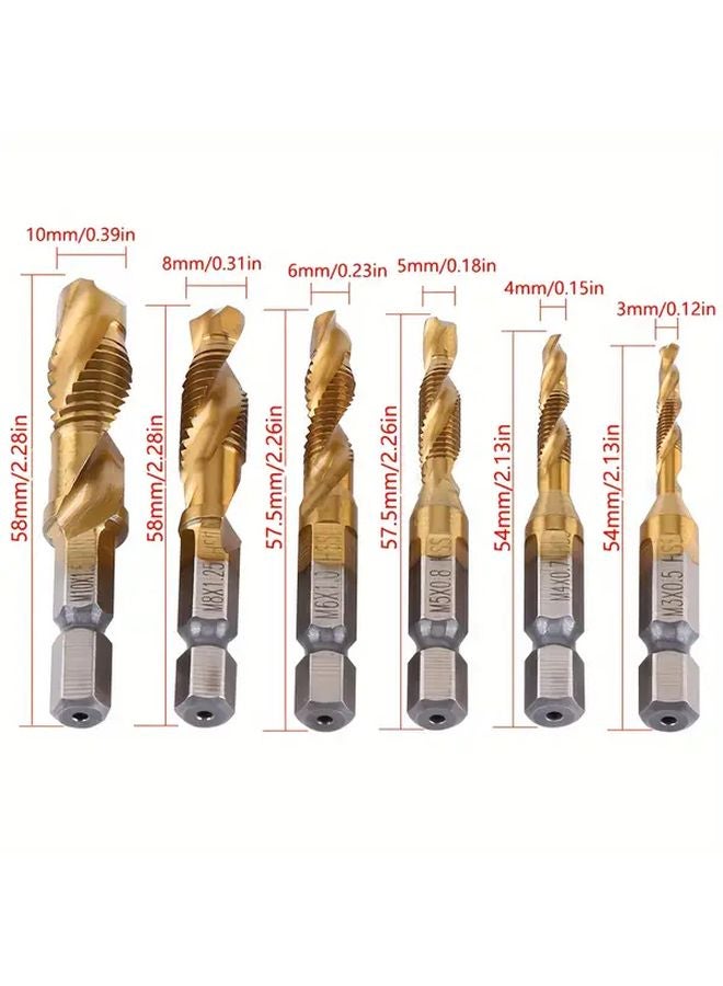 12pcs Titanium Coated High Speed Steel Tap Drill Bit Set M3 to M10 Hex Shank - Image 4
