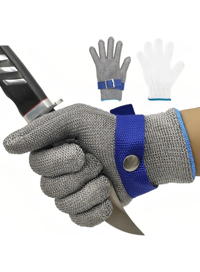 Cut Resistant Gloves Level 9, Stainless Steel Mesh Safety Work Gloves with HPPE, Ambidextrous Food Grade Kitchen Gloves for Meat Cutting, Oyster Shucking & Cooking - Image 1
