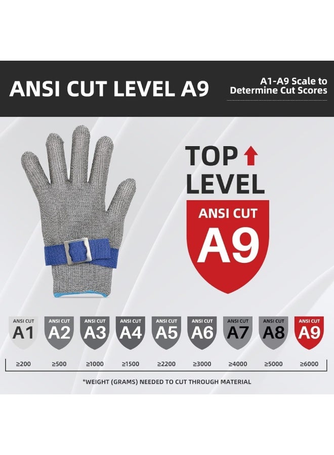 Cut Resistant Gloves Level 9, Stainless Steel Mesh Safety Work Gloves with HPPE, Ambidextrous Food Grade Kitchen Gloves for Meat Cutting, Oyster Shucking & Cooking - Image 3