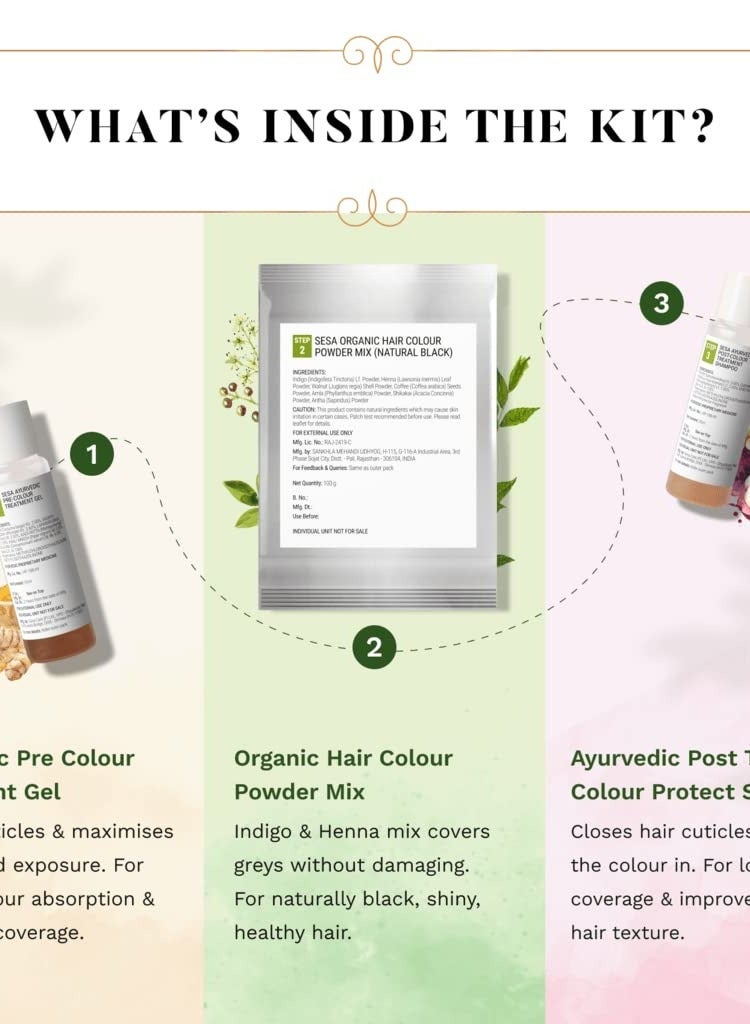 Sesa مجموعة صبغة الشعر الطبيعية من سيسا 3 خطوات - للشيب الأول - 100% عضوي وأيورفيدي - Image 3