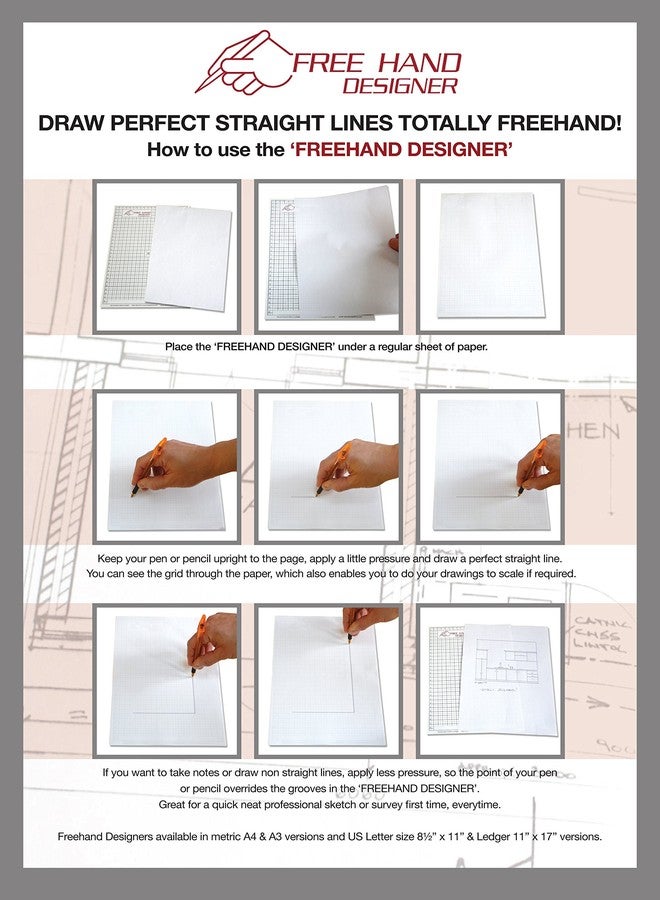 StraightLines 2 x Lettersize 'Freehand Designer' Sheets. Draw Perfect Straight Lines Templates. 1 x Grid Sheet for Scale Drawings, 1 x Protractor Sheet for Angles. - Image 3