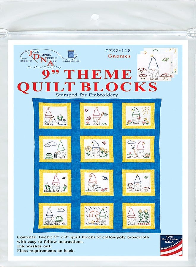 Jack Dempsey Needle Art Jack Dempsey Quilt Blocks 9X9 WH Gnomes, White - Image 1