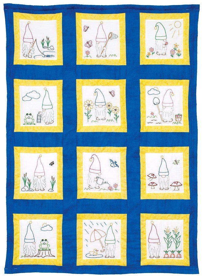 Jack Dempsey Needle Art Jack Dempsey Quilt Blocks 9X9 WH Gnomes, White - Image 2