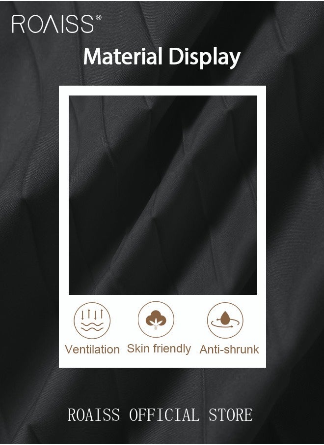 roaiss - Ladies Tunic Dress Solid Color Formal Elegant Asymmetrical Pleated Design High Waiste Dress Vintage V-Neck Lapel Long Suit Ankle Length Dress for Women Casual Ramadan Black - Image 1