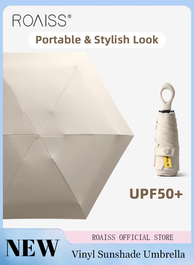 roaiss Portable Lightweight Ring Handle Umbrella for Unisex 6 Ribs Vinyl Sunblock Mini Pocket Umbrella Ideal for Travel or Outing Compact UV Protection Strong Rain Resistant and Windproof Parasol  - Image 1
