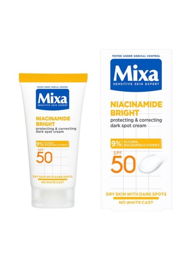 كريم نياسيناميد برايت للبشرة الحساسة للحماية وتصحيح البقع الداكنة مع عامل حماية من الشمس 50، 50 مل