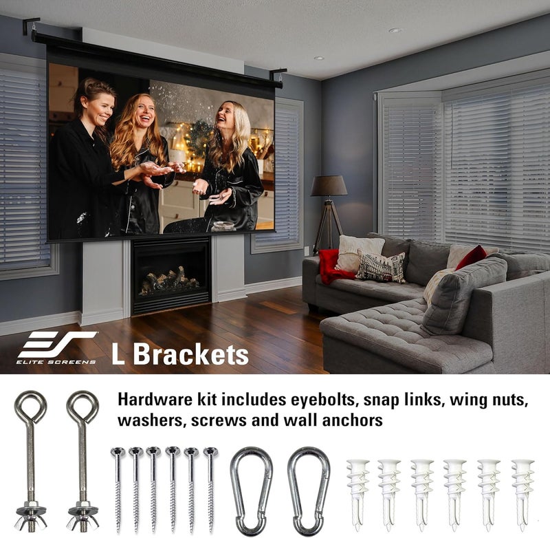 Elite Screens أقواس L لشاشة العرض البيضاء من Elite Screens مقاس 6 بوصات، هيكل معدني ملحوم فردي، تثبيت على الحائط أو السقف - تشمل الخطافات والعتاد، الموديل: ZVMAXLB6-W - Image 4