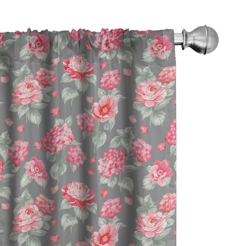 Ambesonne Flower 2 Panel Curtain Set  Romantic Bridal Bouquet Art with Hydrangea Peony and Chrysanthemum  Lightweight Window Treatment Living Room Bedroom Decor  Pair of - 28"" x 84""  Coral Green - Image 1