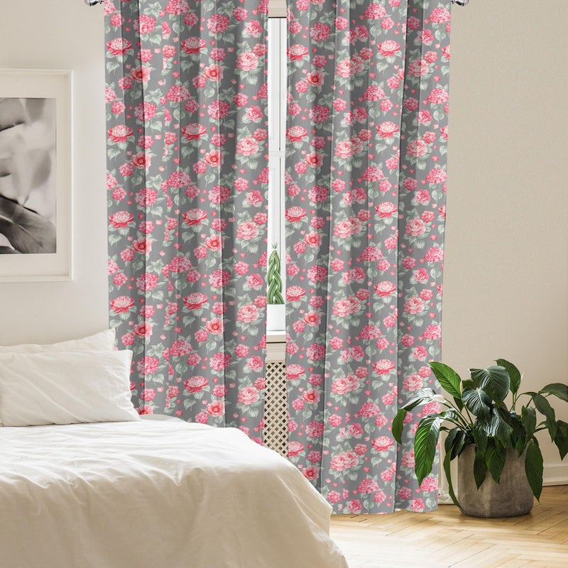 Ambesonne Flower 2 Panel Curtain Set  Romantic Bridal Bouquet Art with Hydrangea Peony and Chrysanthemum  Lightweight Window Treatment Living Room Bedroom Decor  Pair of - 28"" x 84""  Coral Green - Image 4