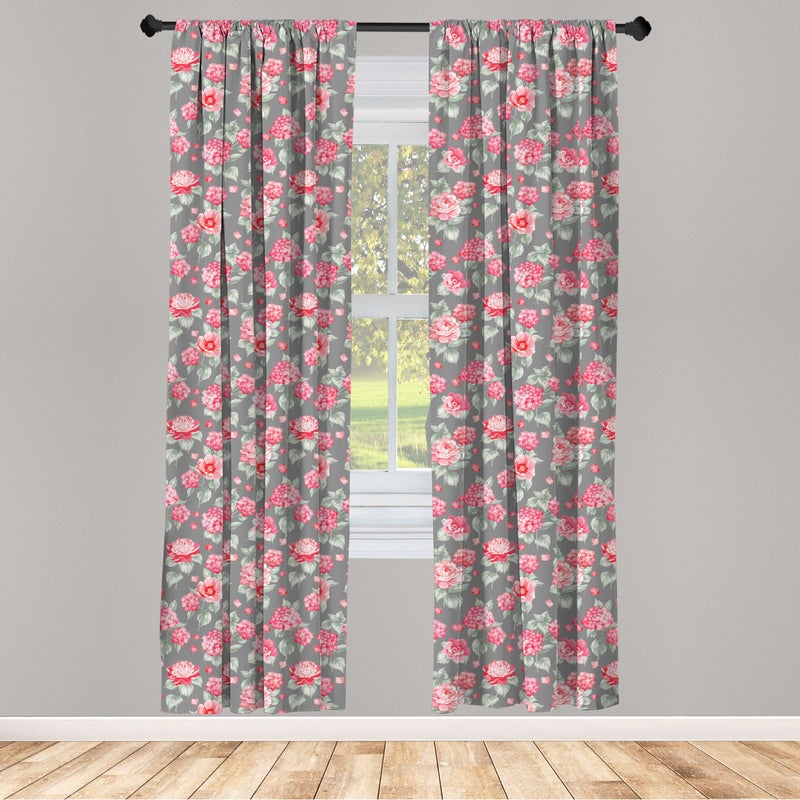 Ambesonne Flower 2 Panel Curtain Set  Romantic Bridal Bouquet Art with Hydrangea Peony and Chrysanthemum  Lightweight Window Treatment Living Room Bedroom Decor  Pair of - 28"" x 84""  Coral Green - Image 2