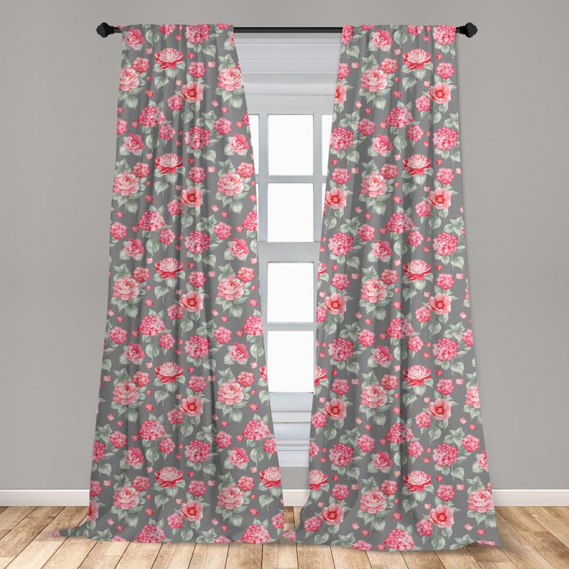 Ambesonne Flower 2 Panel Curtain Set  Romantic Bridal Bouquet Art with Hydrangea Peony and Chrysanthemum  Lightweight Window Treatment Living Room Bedroom Decor  Pair of - 28"" x 84""  Coral Green - Image 3