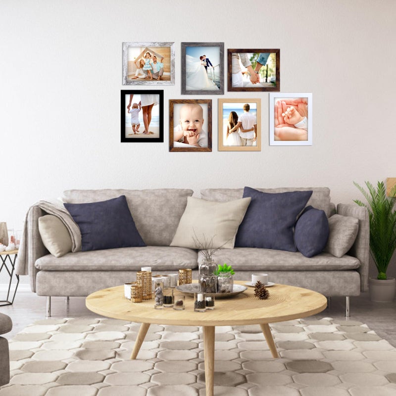 PETAFLOP 5x7 Picture Frame Set of 7  Wooden Rustic Photo Frames 5 by 7 for Tabletop and Wall Display  Assorted Colors - Image 2