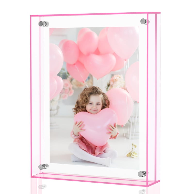 MFoffice 5x7 Picture Frames  Stunning Color Acrylic Photo Frame  Wall & Tabletop Display Frames  Modern Floating Style for Home Office Decoration  Pink (1 Pack) - Image 1