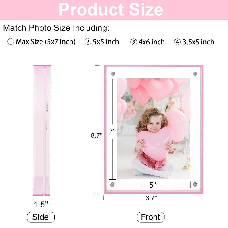 MFoffice 5x7 Picture Frames  Stunning Color Acrylic Photo Frame  Wall & Tabletop Display Frames  Modern Floating Style for Home Office Decoration  Pink (1 Pack) - Image 2
